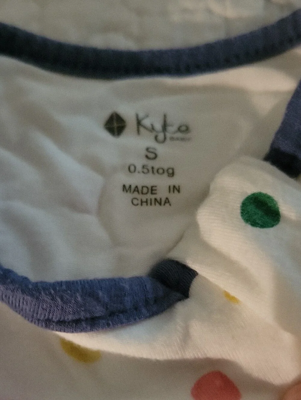 Kyte BABY White Sleeveless Sleep Sack with Multicolor Polka Dots and Navy Trim